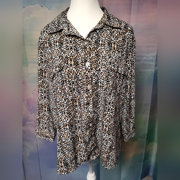Tunique Femme XS, Imprimé Animal Noir/tan/blanc, Décontractée Chic, état MINT